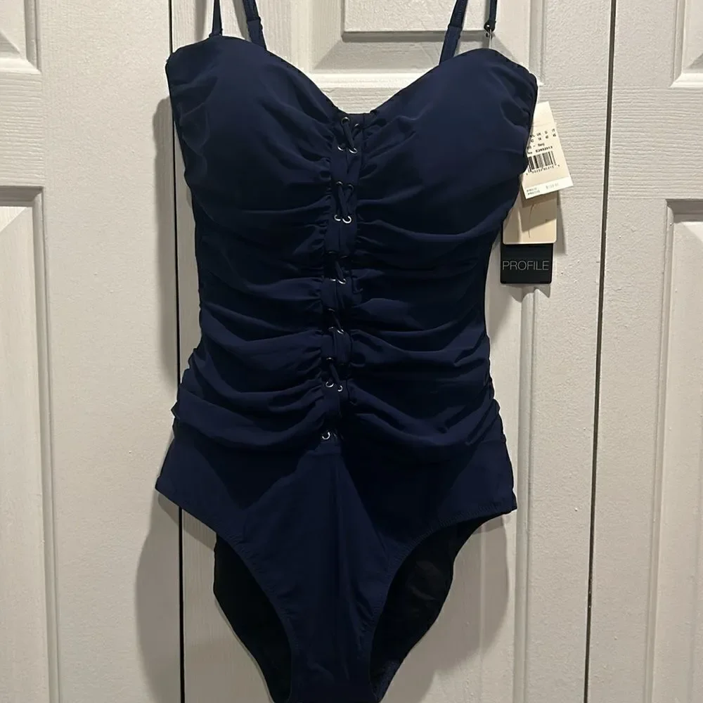 NWT Gottex Navy One-Piece Bathing Suit, Size 12